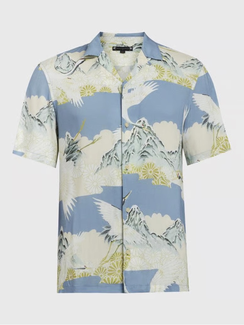 AllSaints Soaring Crane Print Short Sleeve Shirt Size S